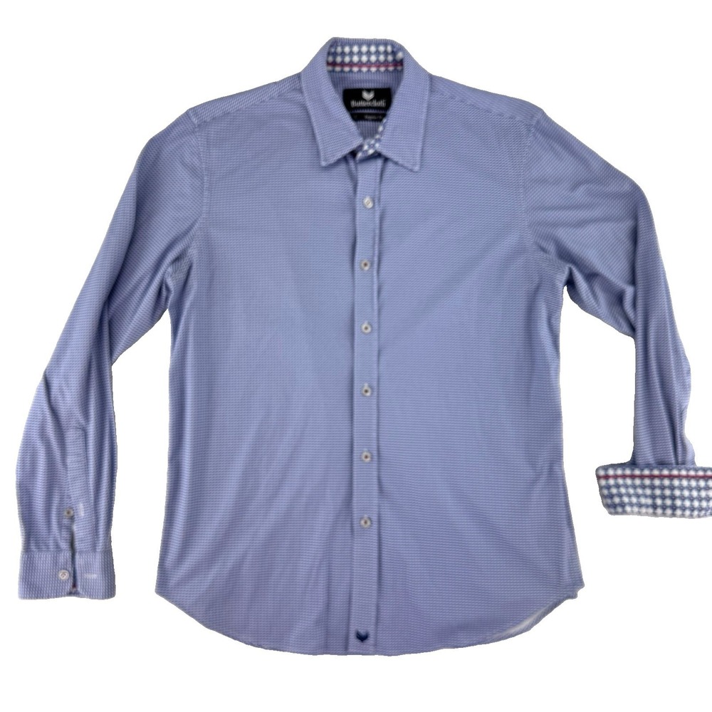 Buttercloth Flip Cuff Button Up Shirt Mens Large Regular Fit Blue Cotton